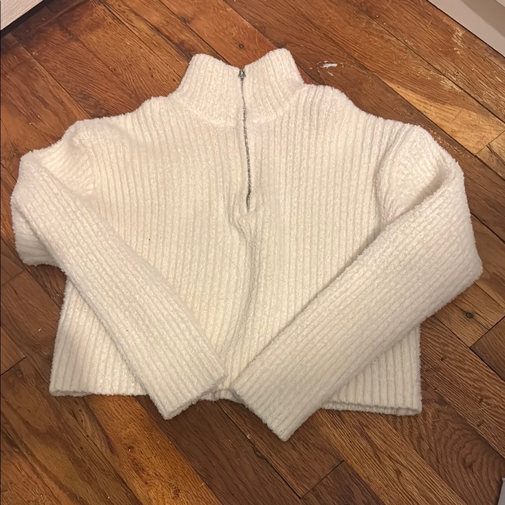 Art Class White Cowl Neck Sweater with Ribbed Texture